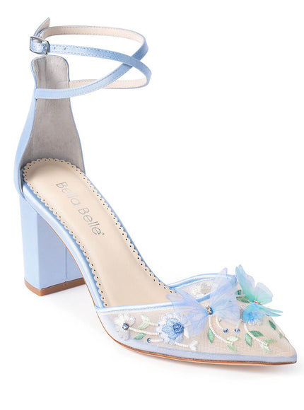 Bella Belle Eliza Blue Embroidered Butterfly Block Heels
