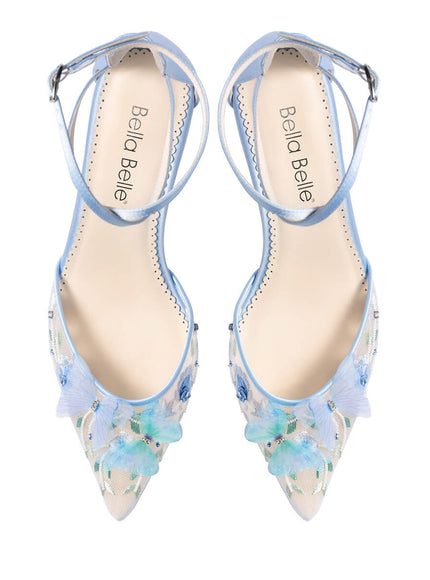 Bella Belle Eliza Blue Embroidered Butterfly Block Heels