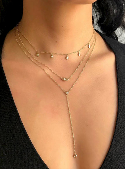 Zoe Lev 14K Gold Bezel Diamond Lariat Necklace