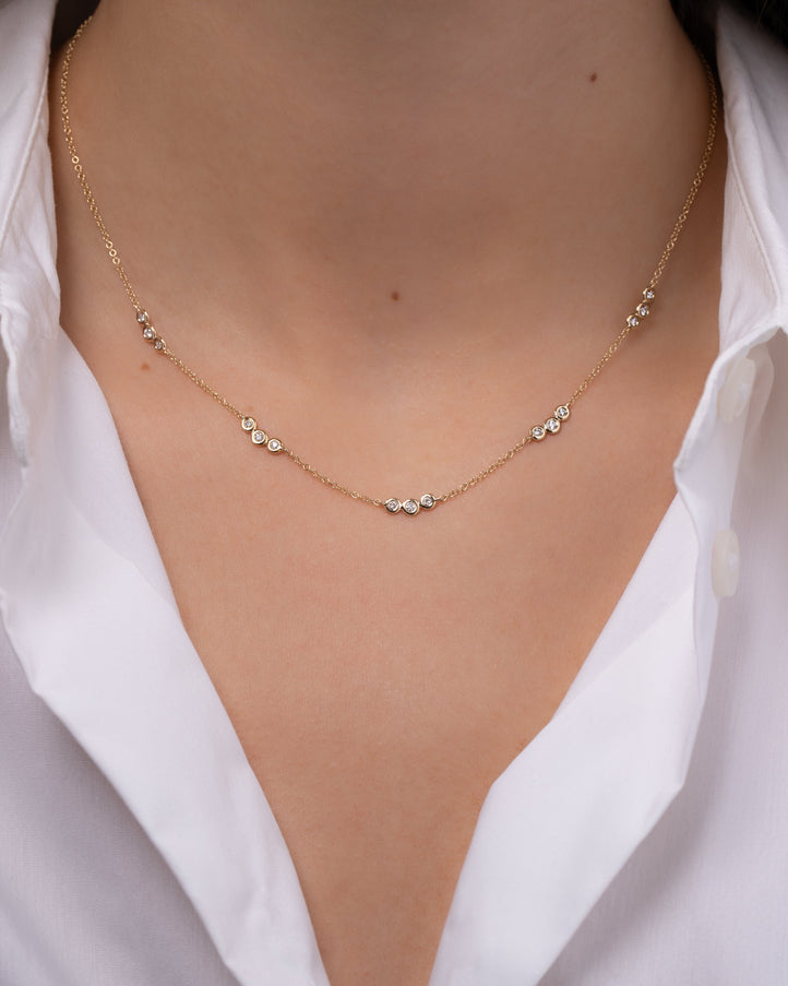 Zoe Lev Bezel Diamond Trio Segment Necklace