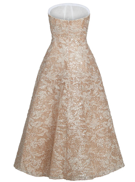 Anne Barge Ardrossen Beaded Strapless Tea-Length Gown