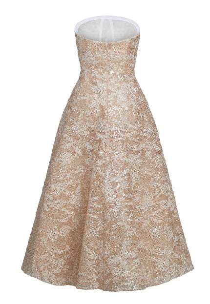 Anne Barge Ardrossen Beaded Strapless Tea-Length Gown