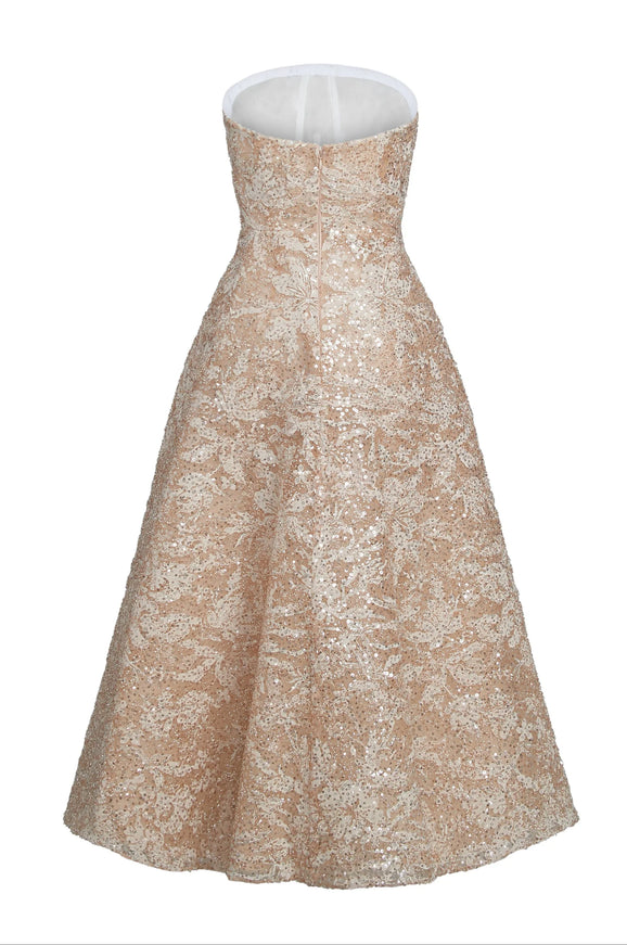 Anne Barge Ardrossen Beaded Strapless Tea-Length Gown