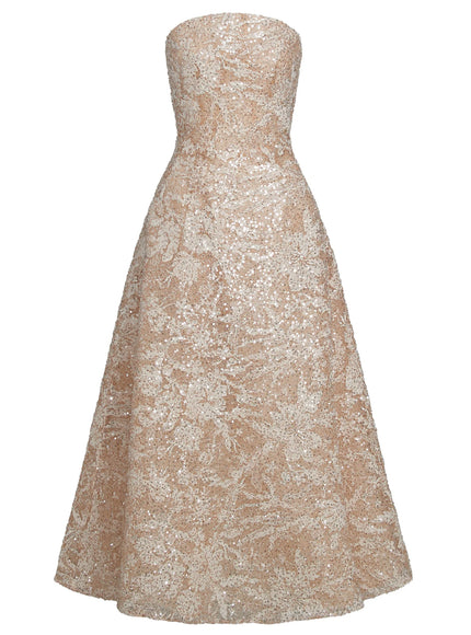 Anne Barge Ardrossen Beaded Strapless Tea-Length Gown