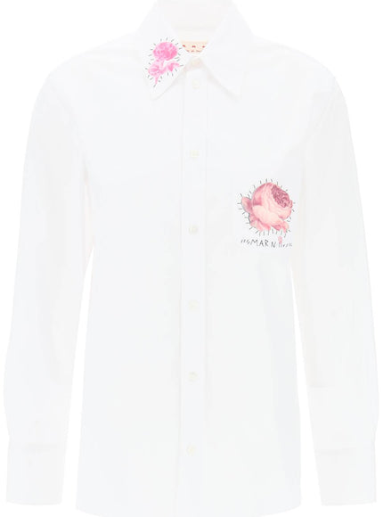 Marni "shirt with flower print patch and embroidered logo