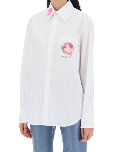 Marni "shirt with flower print patch and embroidered logo