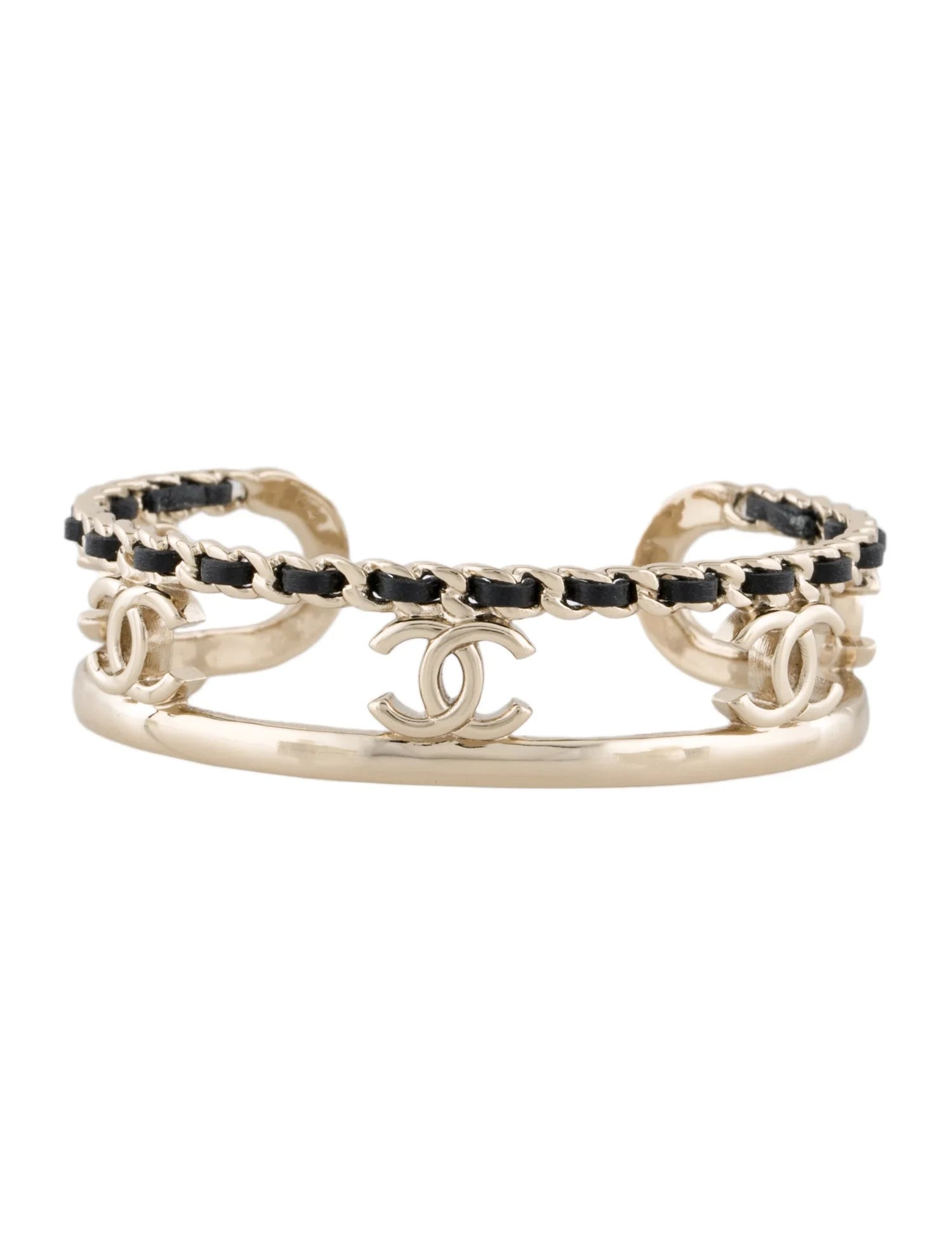 Chanel Coco Mark Logo Leather and Gold Bracelet Bangle Chanel Coco Mark Logo Leather and Gold Bracelet Bangle