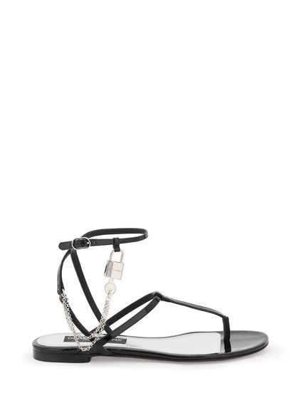 Dolce & Gabbana patent leather thong sandals with padlock