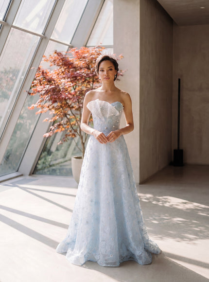 Ellie Belle Celeste Blue Floral Lace Evening Gown