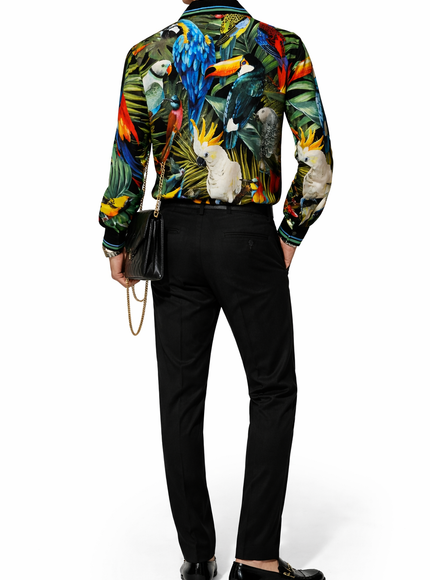Dolce & Gabbana Tropical Birds Print Silk Men’s Shirt