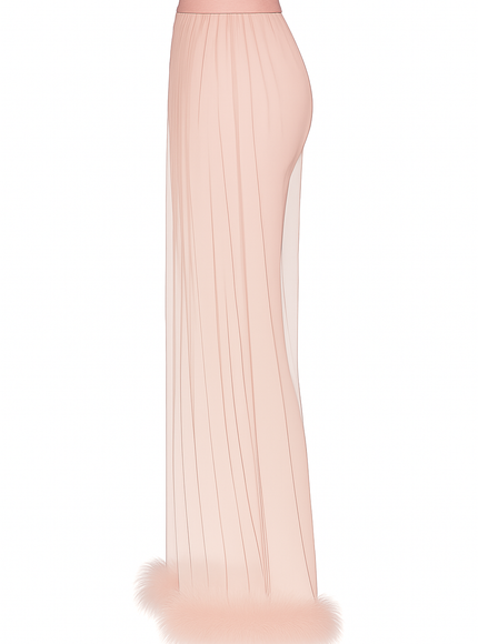 Dolce & Gabbana Blush Sheer Tulle Pants with Marabou Trim