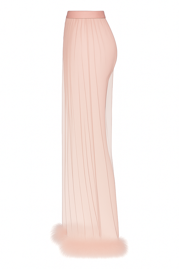 Dolce & Gabbana Blush Sheer Tulle Pants with Marabou Trim