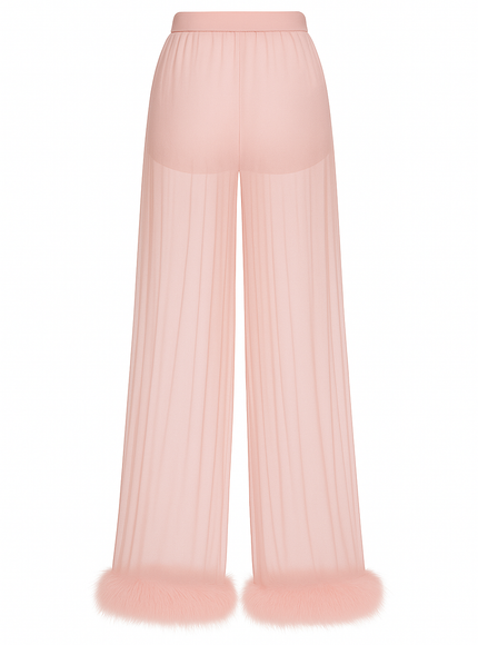 Dolce & Gabbana Blush Sheer Tulle Pants with Marabou Trim