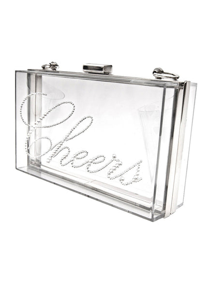 Ariel Taub Irresistible Crystal "Cheers" Lucite Clutch
