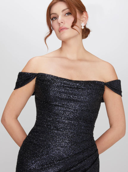 Anne Barge Cleo Draped Off the Shoulder Gown