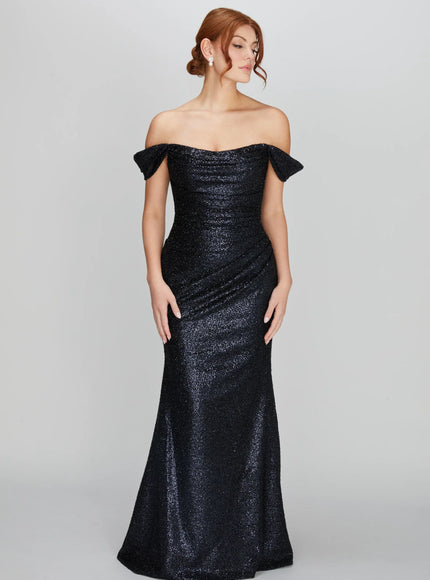 Anne Barge Cleo Draped Off the Shoulder Gown