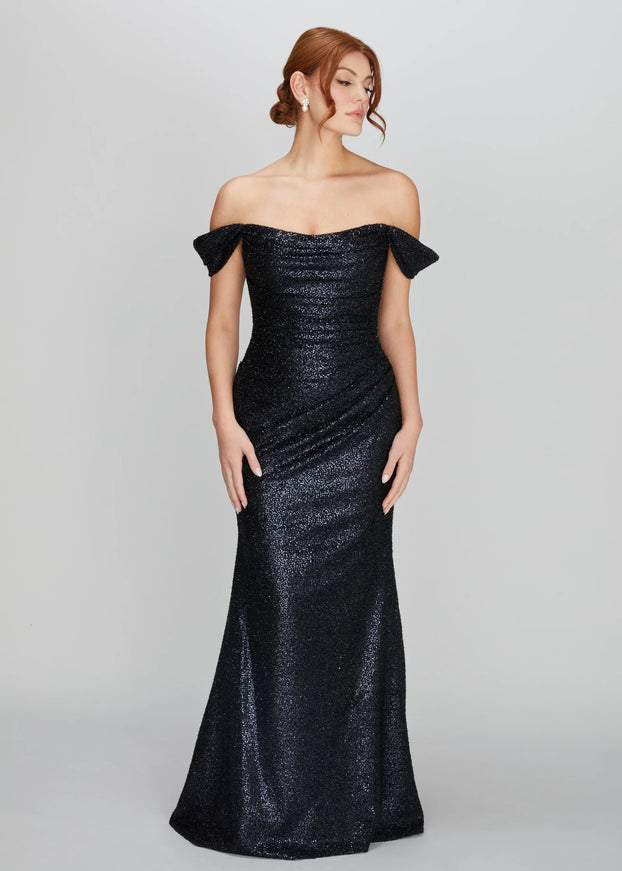 Anne Barge Cleo Draped Off the Shoulder Gown
