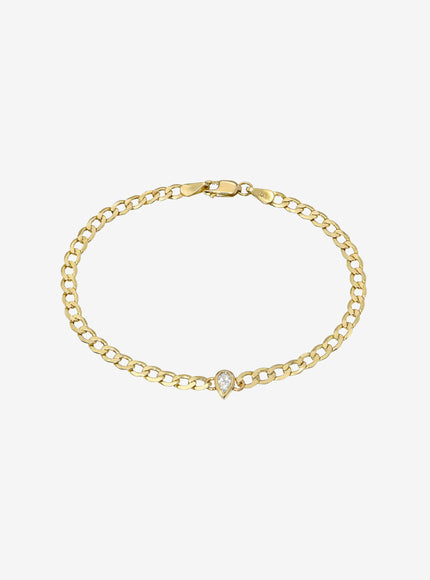 Zoe Lev Cuban Link Bracelet with Diamond Pear Bezel