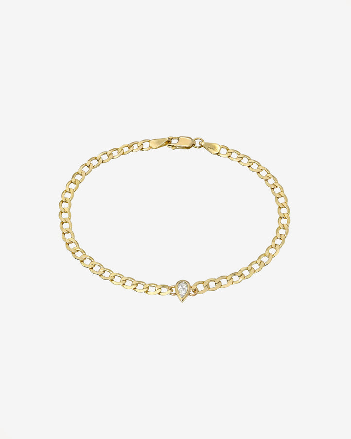 Zoe Lev Cuban Link Bracelet with Diamond Pear Bezel