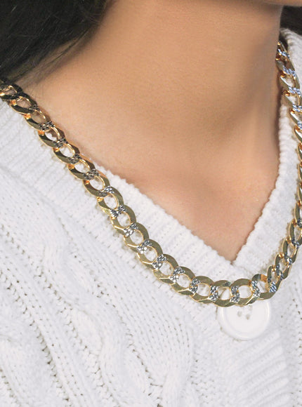 12.18 mm 14k Two Tone Gold Pave Curb Chain