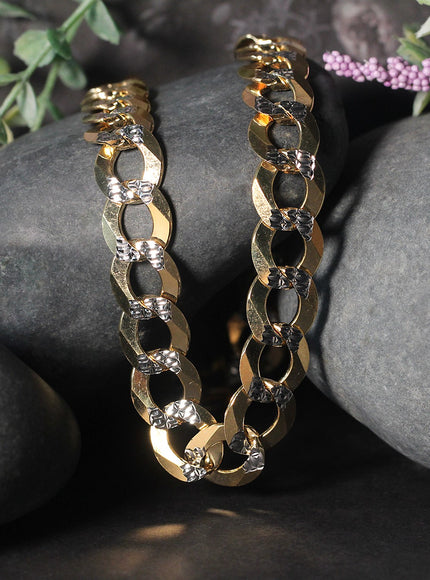12.18 mm 14k Two Tone Gold Pave Curb Chain