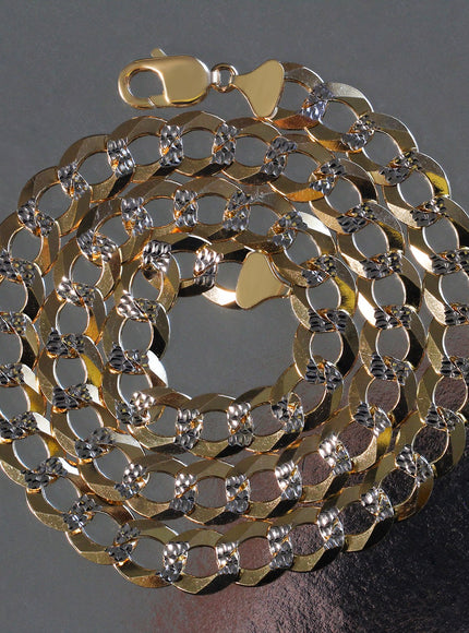 12.18 mm 14k Two Tone Gold Pave Curb Chain