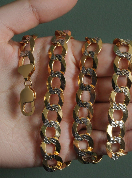 12.18 mm 14k Two Tone Gold Pave Curb Chain