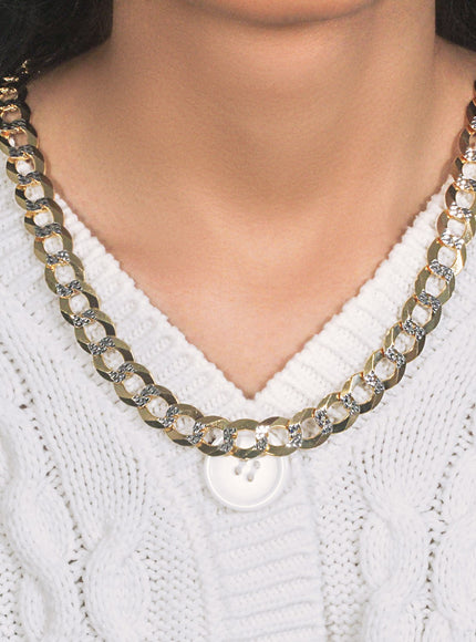 12.18 mm 14k Two Tone Gold Pave Curb Chain
