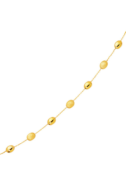 14k Yellow Gold Bracelet with Textured and Polished Pebble Stations