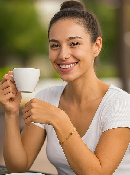14k Yellow Gold Bracelet with Textured and Polished Pebble Stations