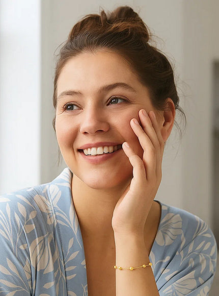 14k Yellow Gold Bracelet with Textured and Polished Pebble Stations