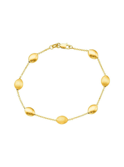 14k Yellow Gold Bracelet with Textured and Polished Pebble Stations