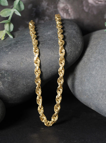 5.0mm 14k Yellow Gold Solid Diamond Cut Rope Chain