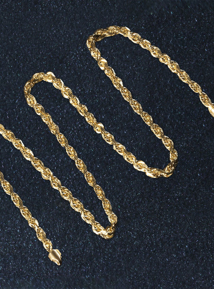 5.0mm 14k Yellow Gold Solid Diamond Cut Rope Chain