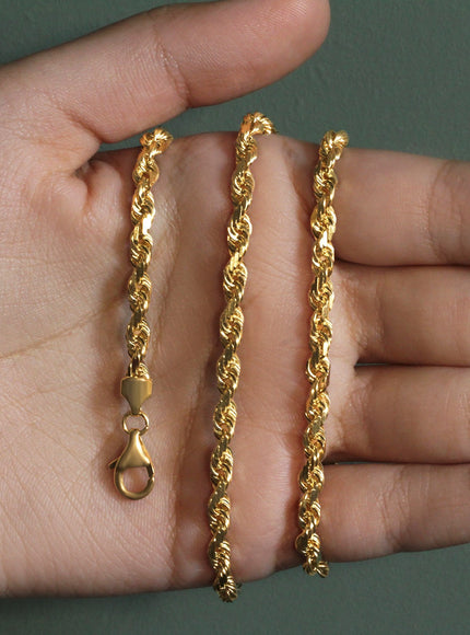 5.0mm 14k Yellow Gold Solid Diamond Cut Rope Chain