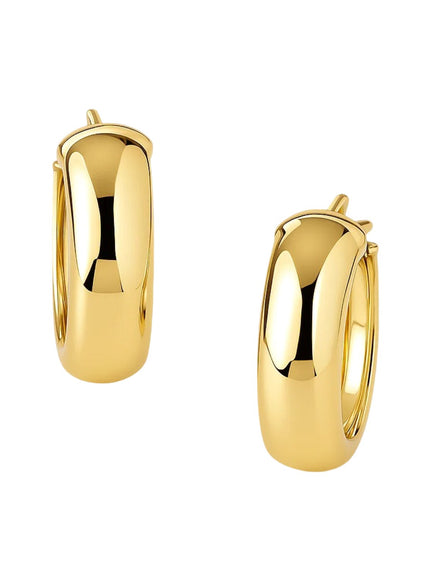 14k Yellow Gold Wide Medium Hoop Earrings with Snap Lock