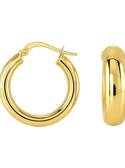 14k Yellow Gold Wide Medium Hoop Earrings with Snap Lock