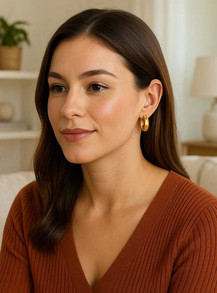 14k Yellow Gold Wide Medium Hoop Earrings with Snap Lock