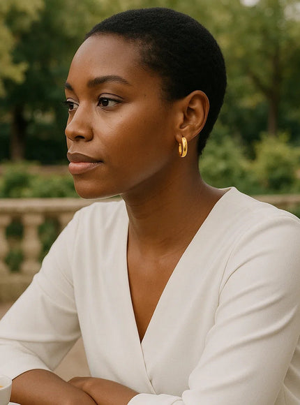 14k Yellow Gold Wide Medium Hoop Earrings with Snap Lock