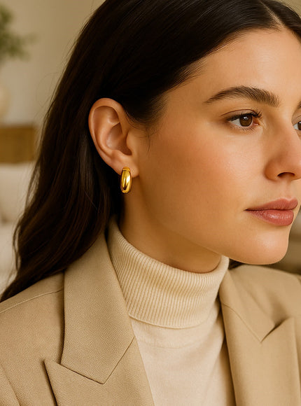 14k Yellow Gold Wide Medium Hoop Earrings with Snap Lock