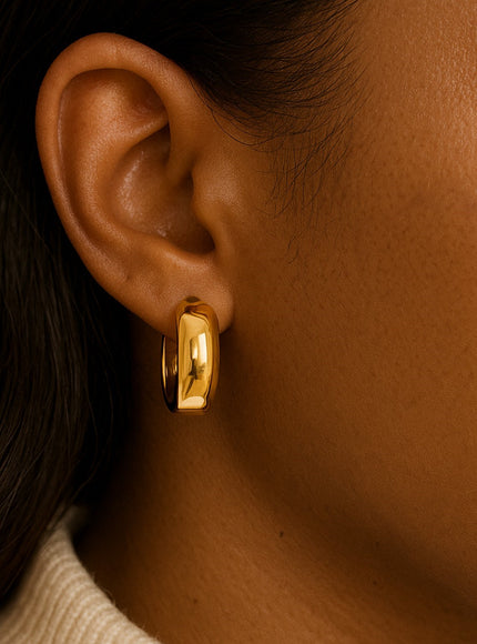 14k Yellow Gold Wide Medium Hoop Earrings with Snap Lock