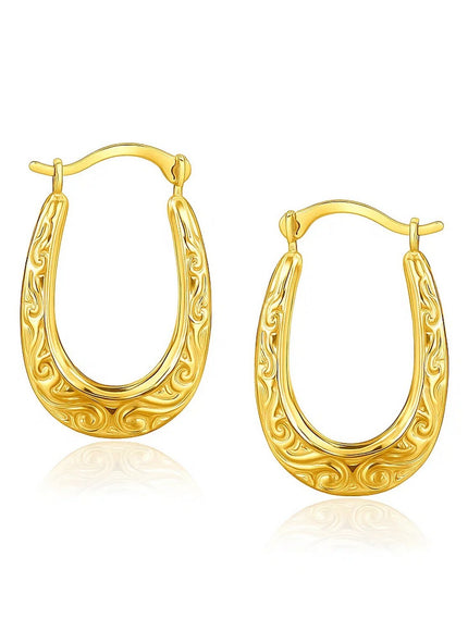 10k Yellow Gold Fancy Oval Hoop Earrings