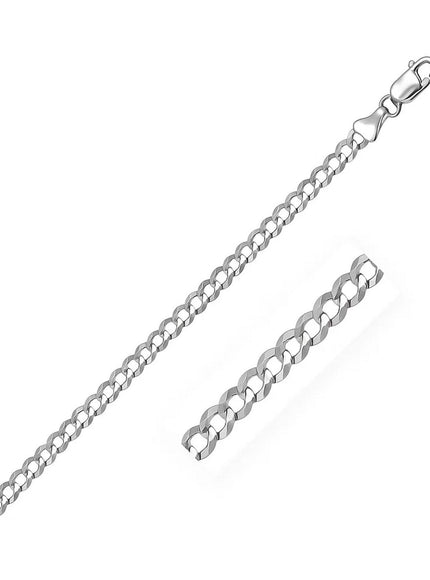 3.6mm 14k White Gold Solid Curb Bracelet