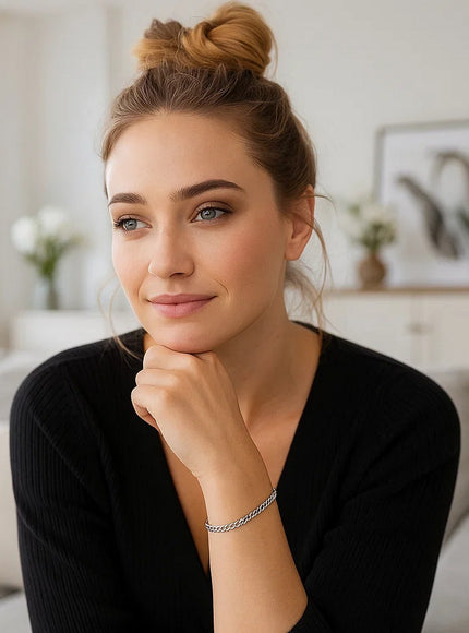 3.6mm 14k White Gold Solid Curb Bracelet