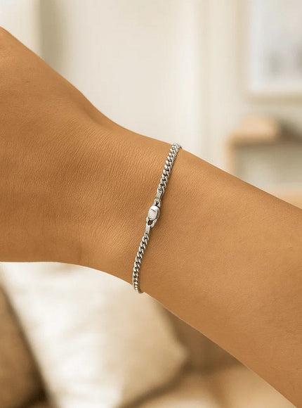 3.6mm 14k White Gold Solid Curb Bracelet