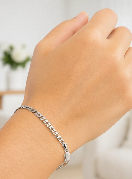 3.6mm 14k White Gold Solid Curb Bracelet