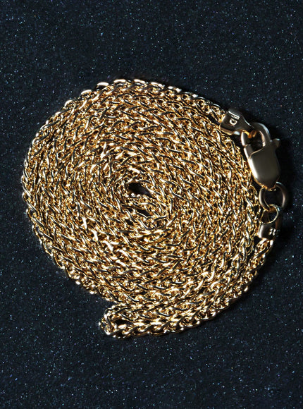 14k Yellow Gold Round Wheat Chain 1.5mm