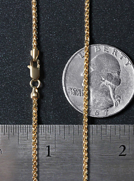 14k Yellow Gold Round Wheat Chain 1.5mm