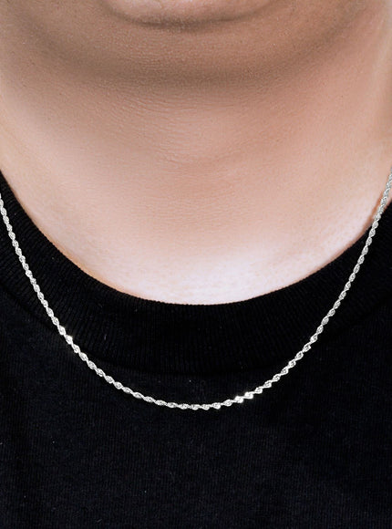 2.0mm 14k White Gold Solid Diamond Cut Rope Chain