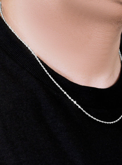2.0mm 14k White Gold Solid Diamond Cut Rope Chain